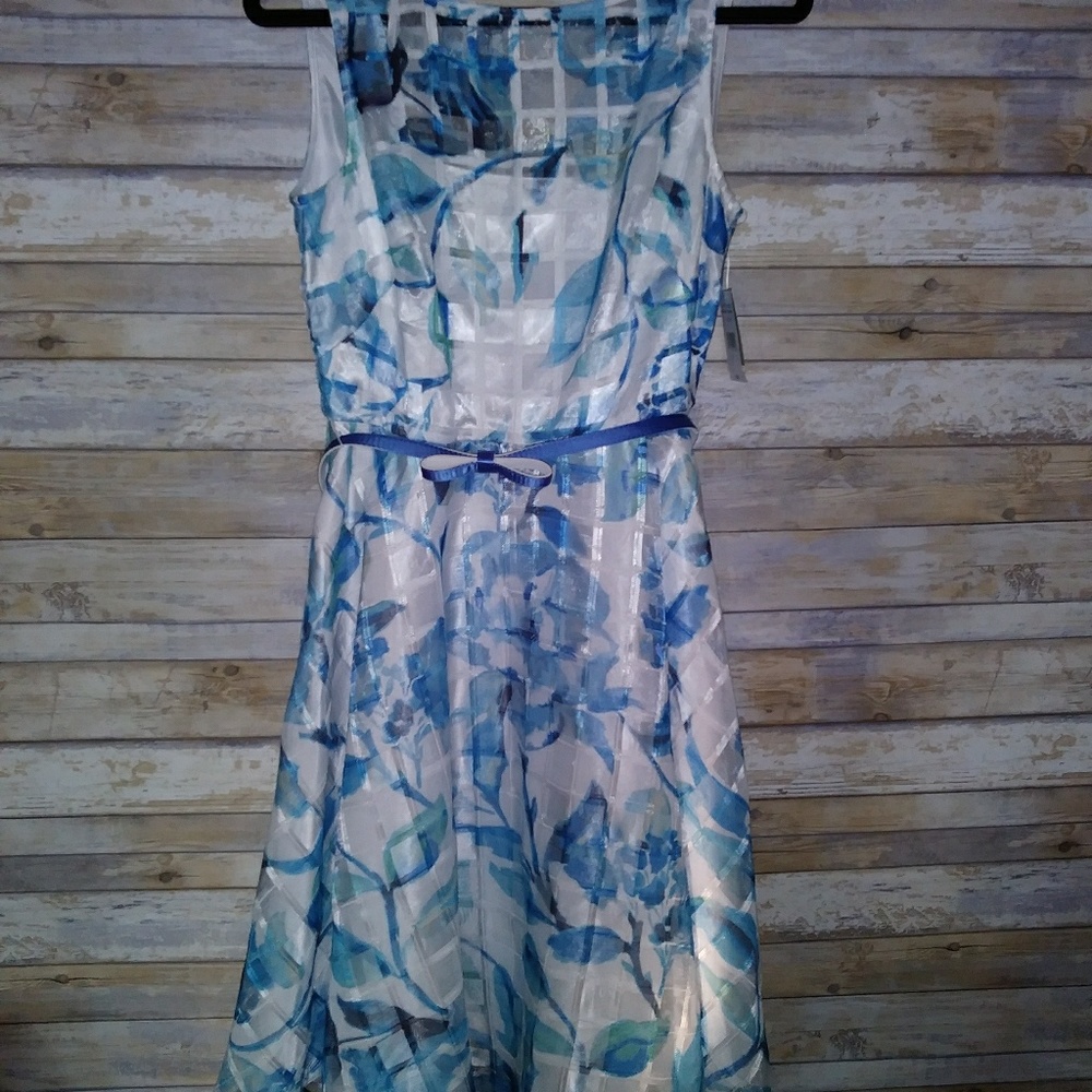 Danny and Nicole blue and cream dress. Size 10. Nw